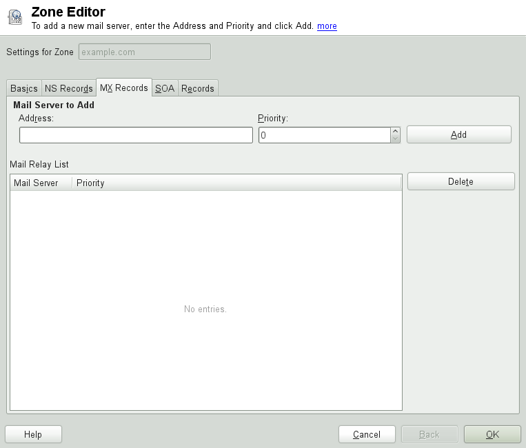 DNS Server: Zone Editor (MX Records)